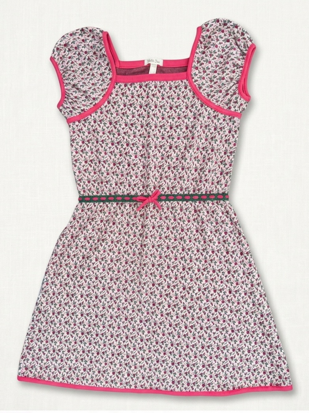 Matilda Jane Sweet Escape Floral Dress Size 10 Green Woven Trim Pink Knit Fall